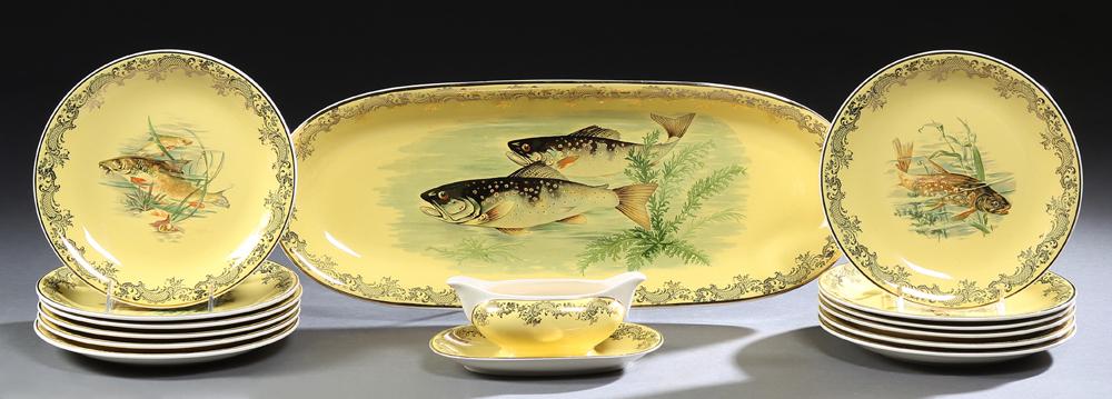 Fourteen Piece French Porcelain Fish Set, 20th c., (1 of 2)