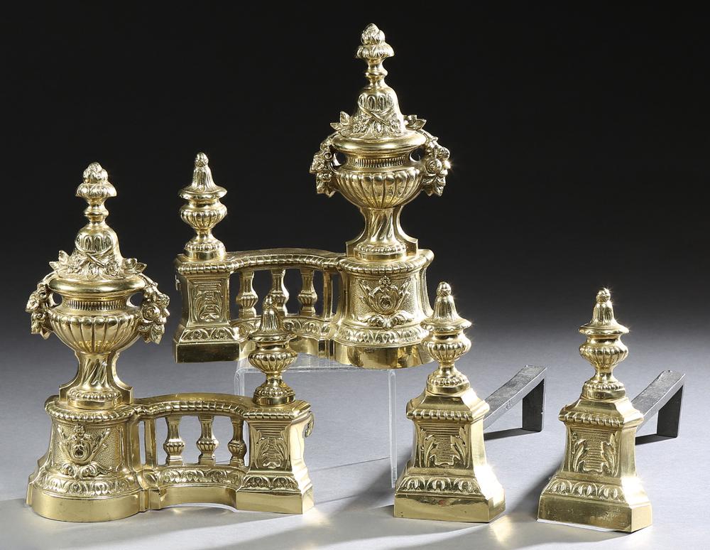 Two Pair of French Brass Empire Style Chenets, 20th c., (1 of 1)