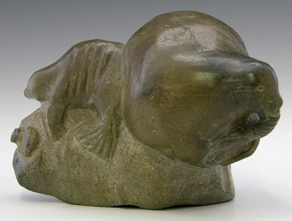 Eskimo Carved Stone Figure of a Mother and Baby Seal, (1 of 10)