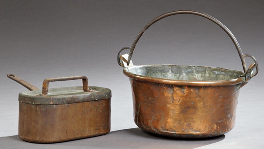 Two French Copper Cooking Pots, 19th c., one a cauldron (1 of 1)