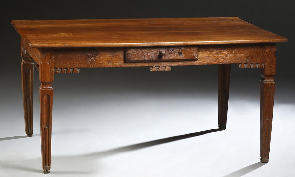 French Provincial Carved Oak Farmhouse Table, 19th c., (1 of 1)