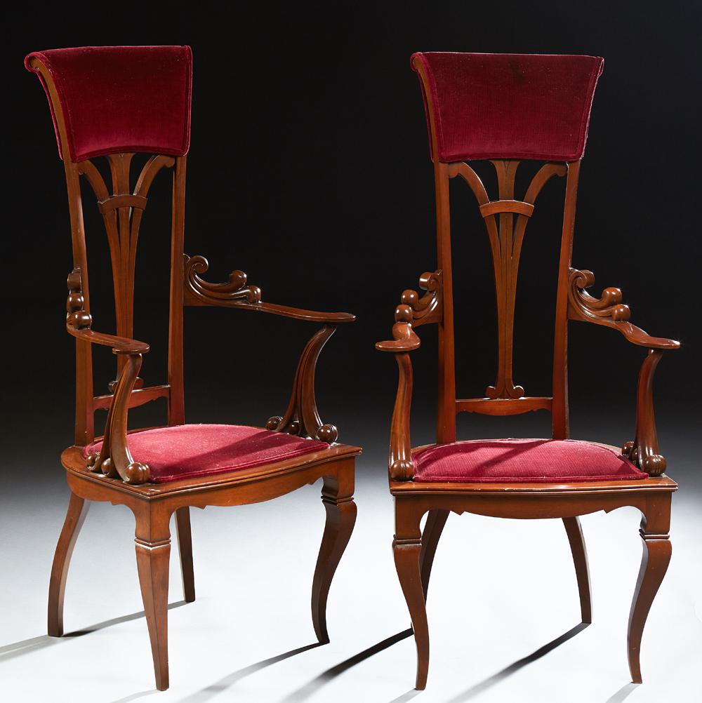Pair of French Carved Walnut Tallback Armchairs, 20th (1 of 1)
