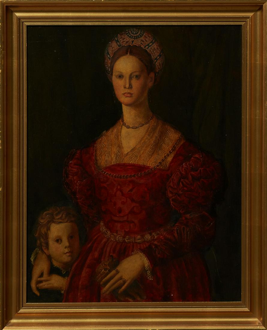 After Agnolo Bronzino (1503-1572, Italian), "Portrait: After Agnolo Bronzino (1503-1572, Italian), "Portrait of a Noble Woman," 20th c., oil on canvas, probably a woman of the court of Medici, after the original in the National Gallery of Art, Washington,