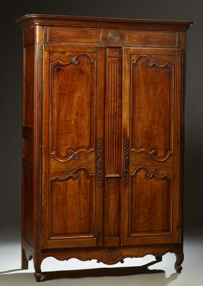 French Provincial Carved Walnut Louis XV Style Armoire, (1 of 1)