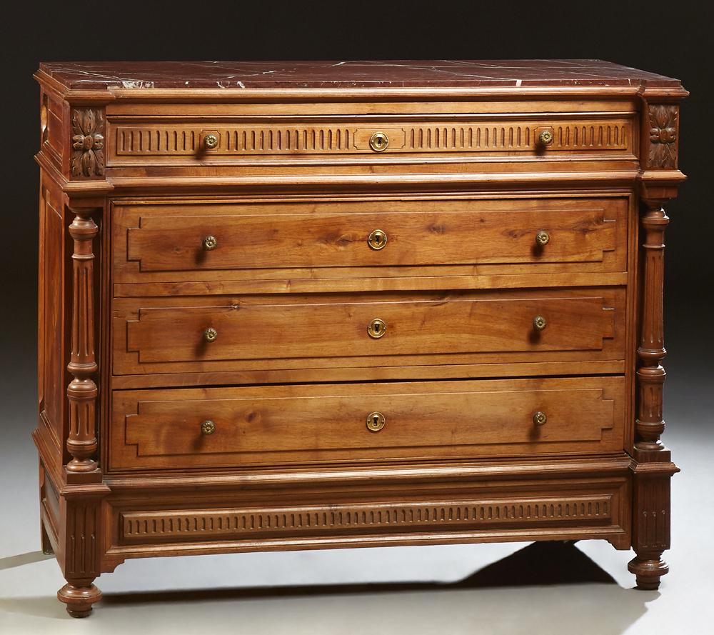 French Carved Walnut Marble Top Commode, 19th c., the (1 of 1)