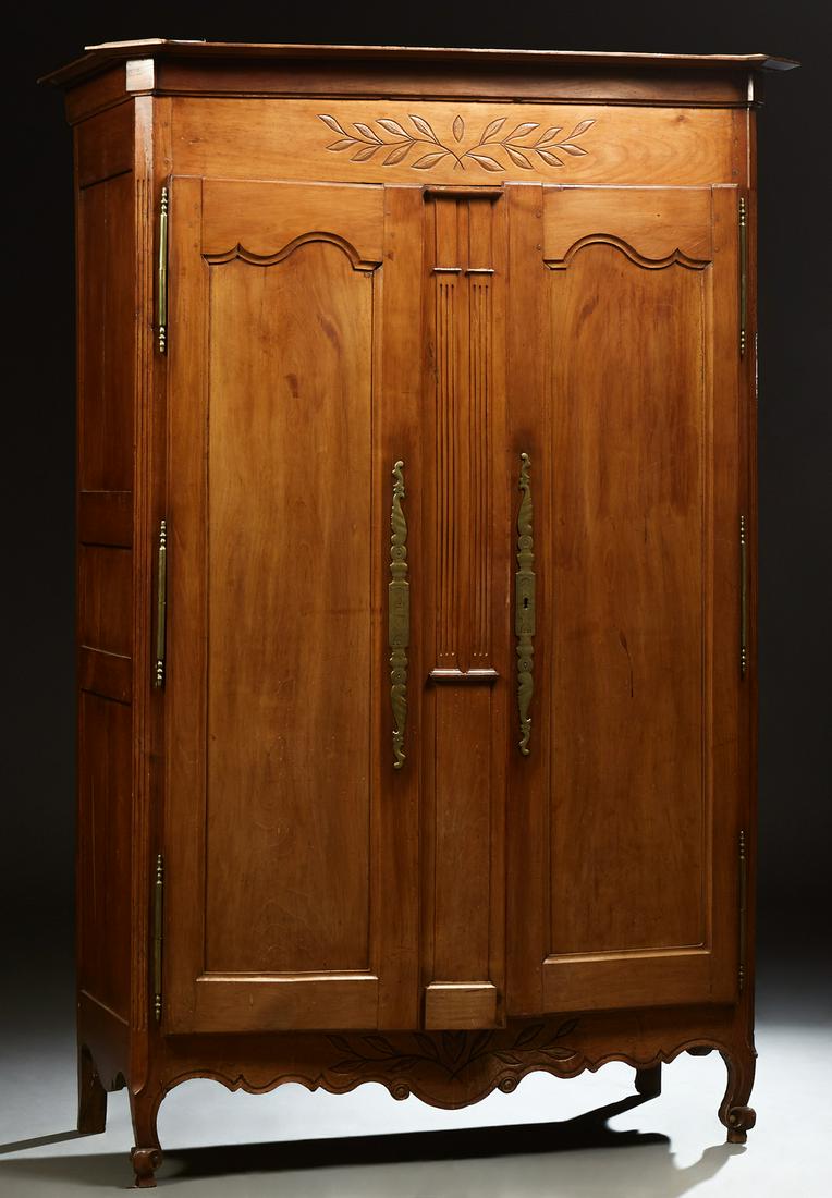 French Provincial Louis XV Style Carved Cherry Armoire, (1 of 1)