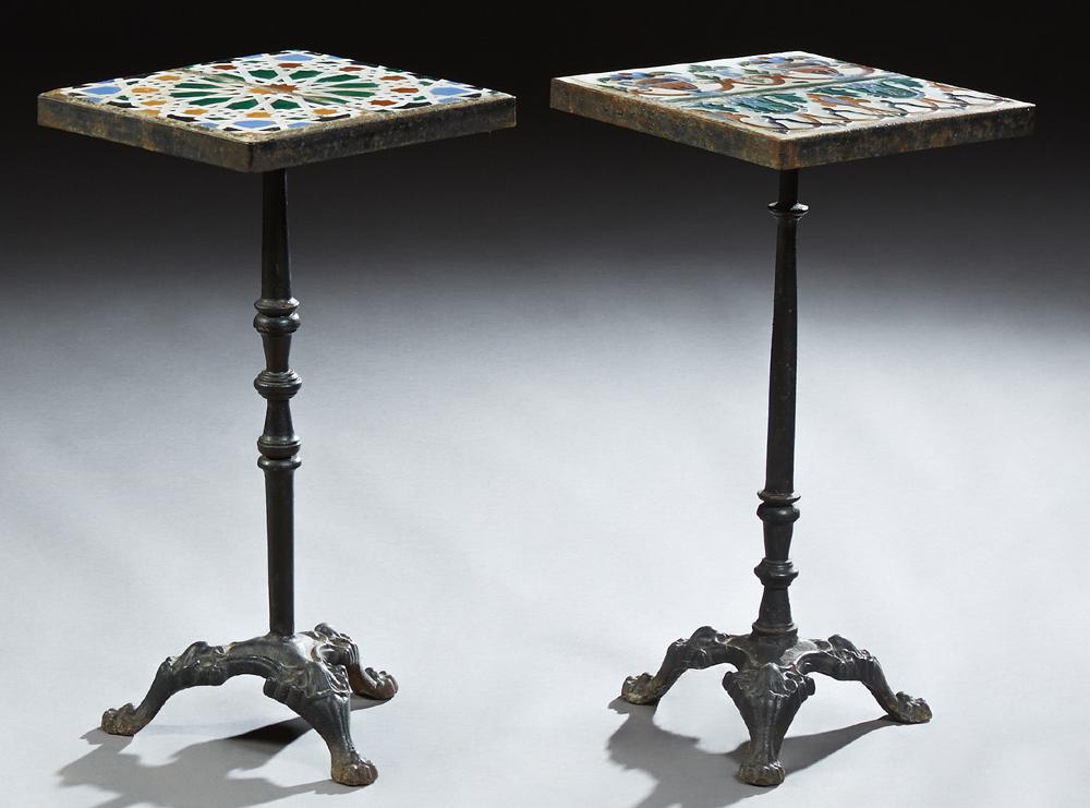 Pair of Tile Top Wrought Iron End Tables, 20th c., on (1 of 2)
