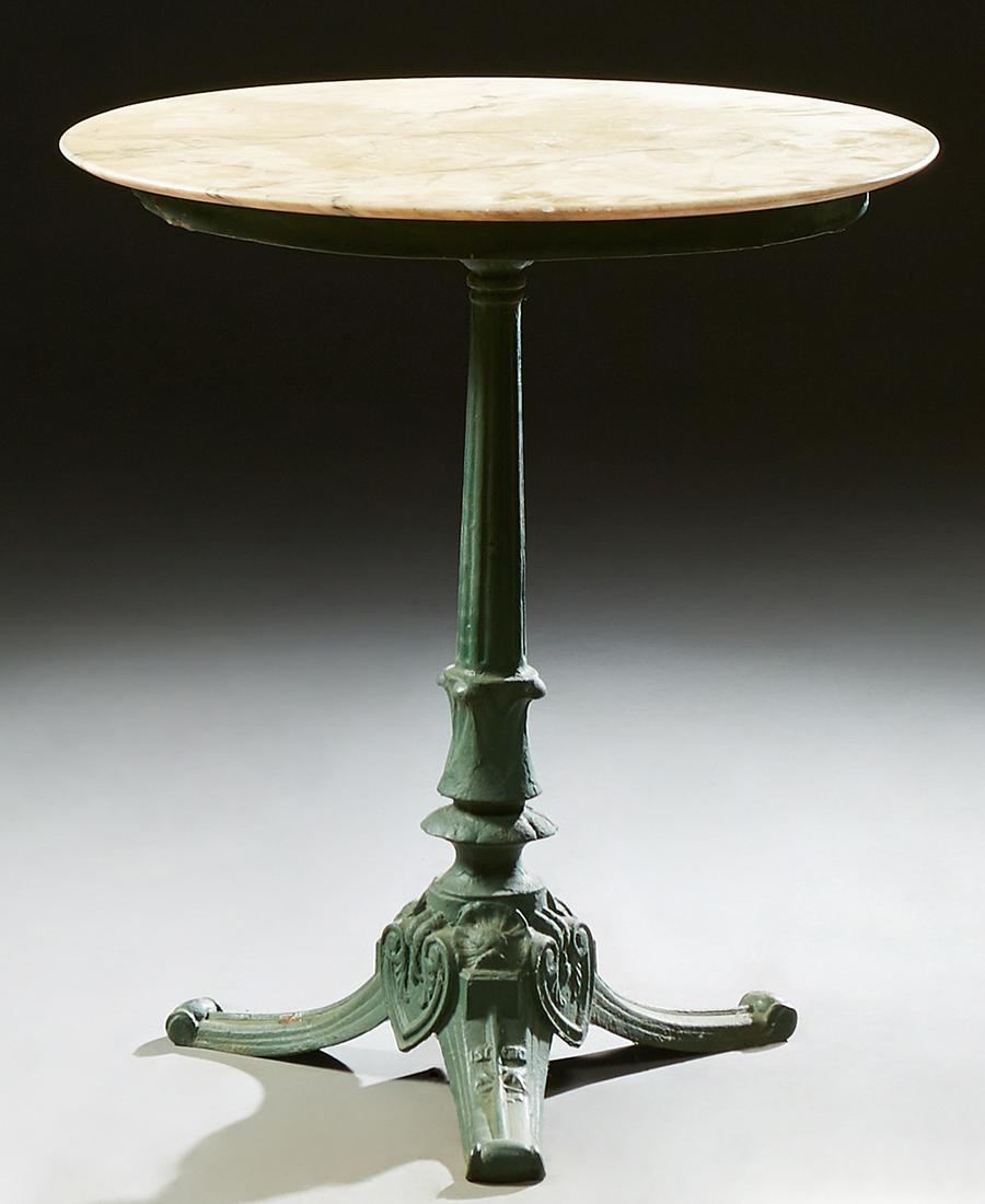 French Wrought Iron Marble Top Bistro Table, 19th c., (1 of 1)