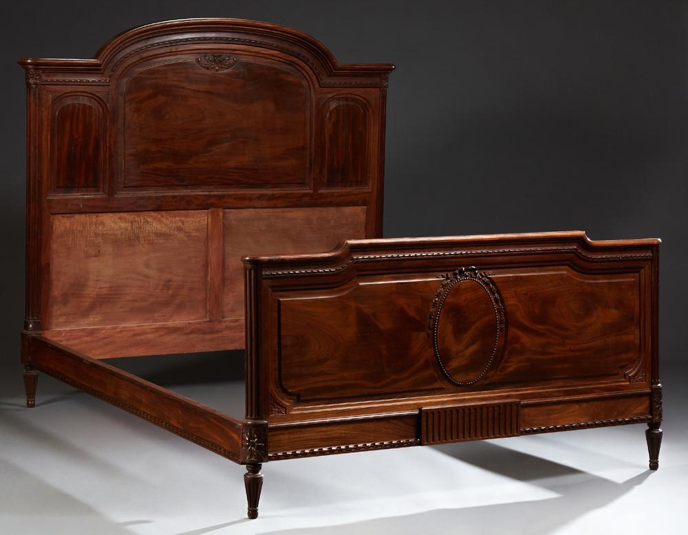 French Louis XVI Style Carved Mahogany Double Bed, c. (1 of 1)