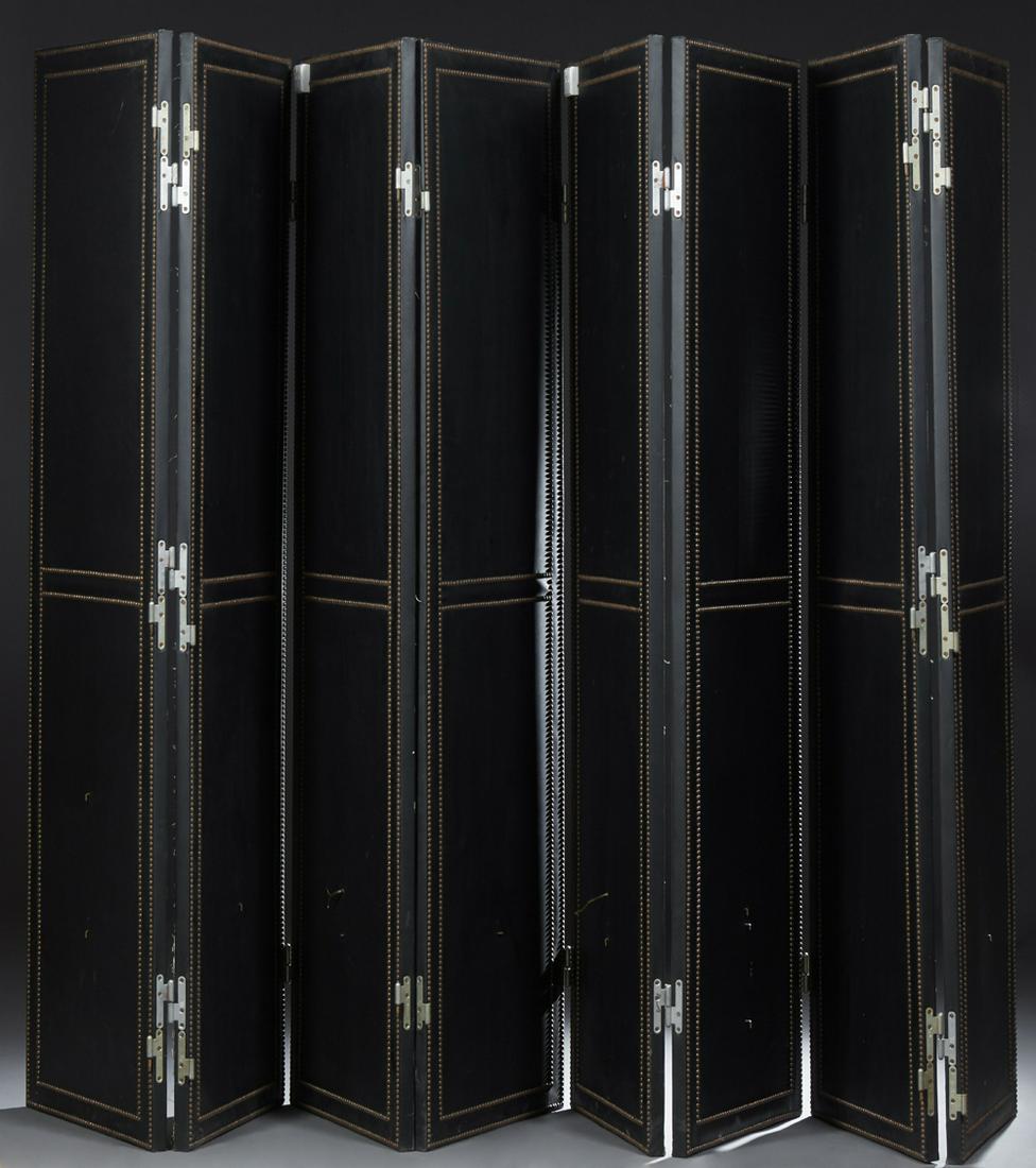 French Black Leather Eight Panel Dressing Screen, 20th (1 of 1)