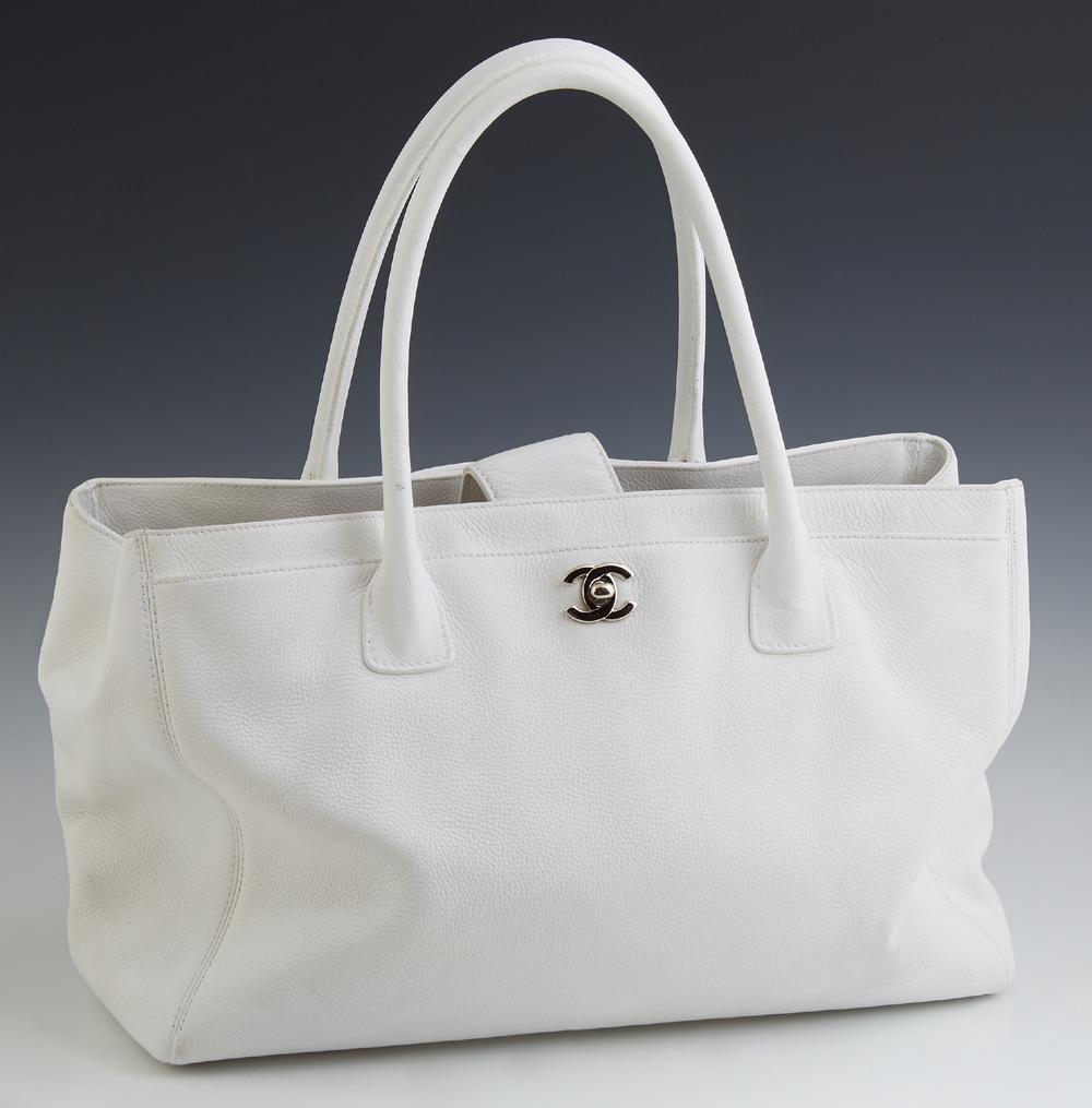 Chanel White Leather Cerf Tote, c. 1990, the front (1 of 2)