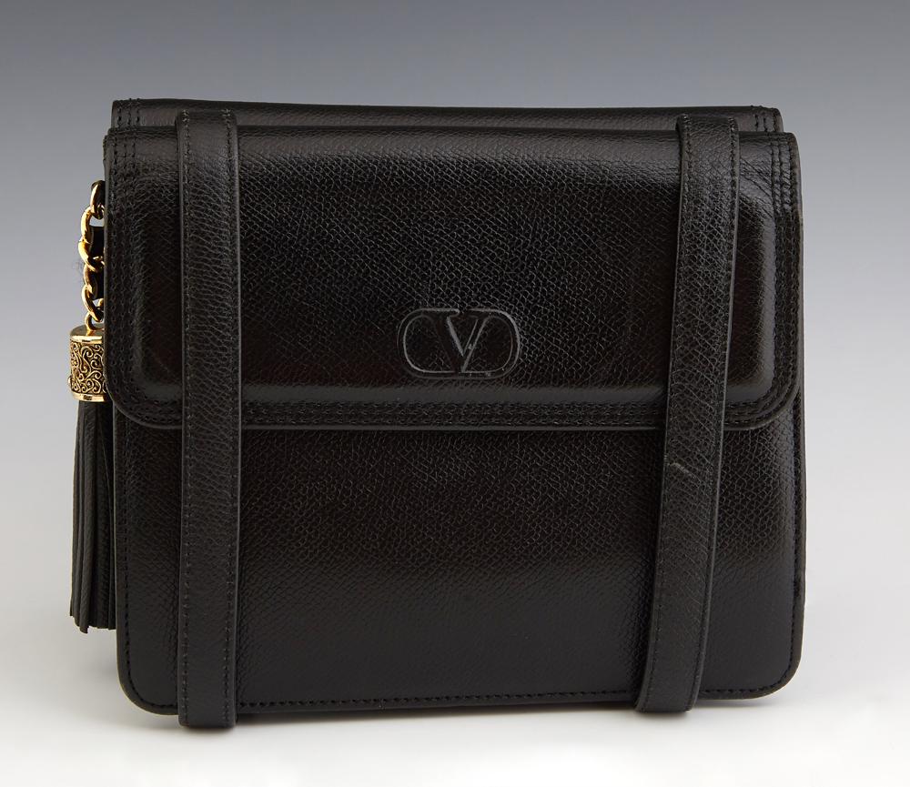 Valentino Garavani Black Leather Tassel Bag, with dual (1 of 3)