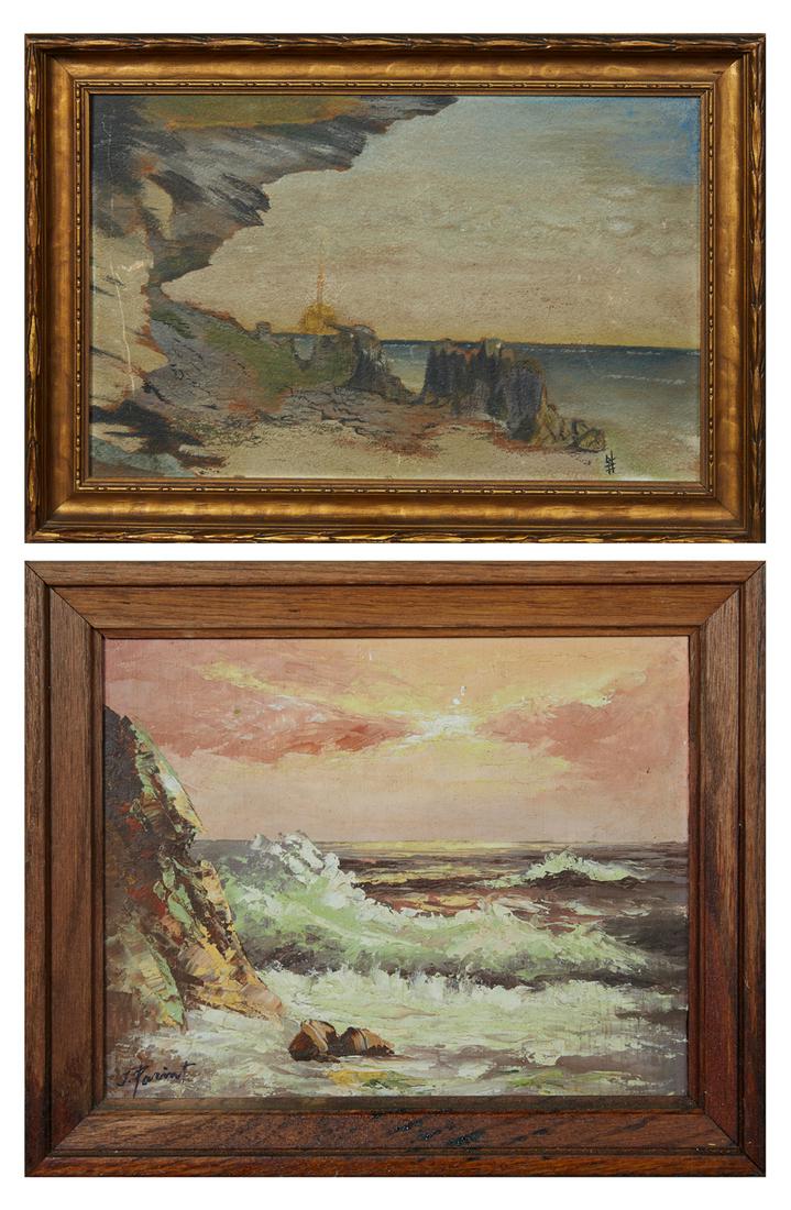 J. Parint, "Waves Crashing on the Shore," oil on panel, (1 of 5)
