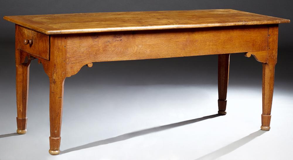 French Provincial Carved Elm Farmhouse Table, 19th c., (1 of 1)