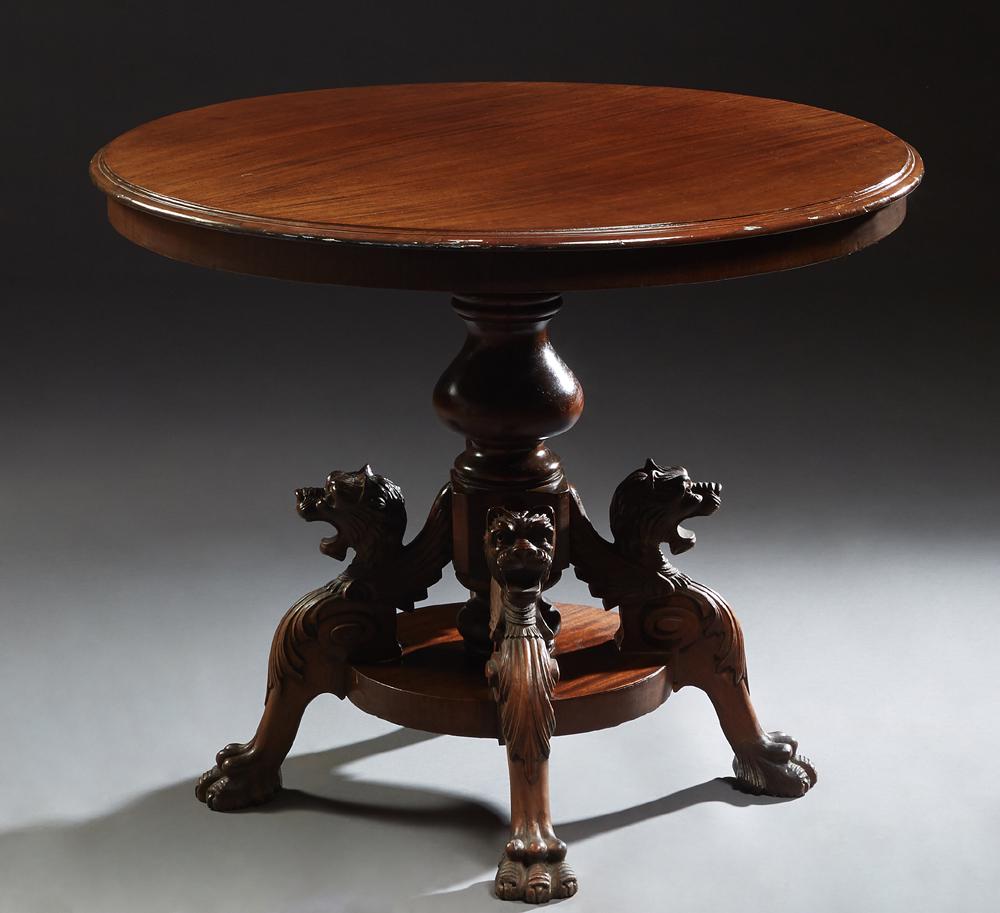 English Carved Mahogany Circular Center Table, 19th c., (1 of 7)