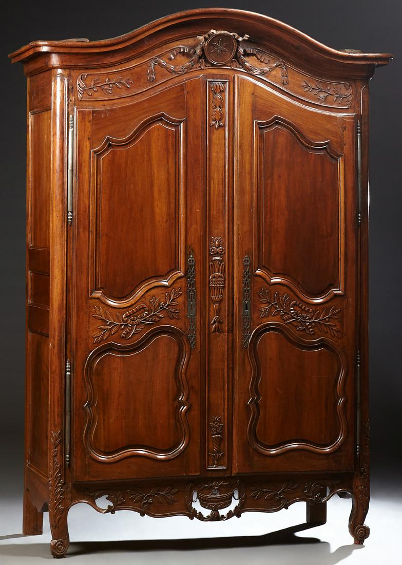 French Louis XV Style Carved Walnut Armoire, c. 1800, (1 of 1)