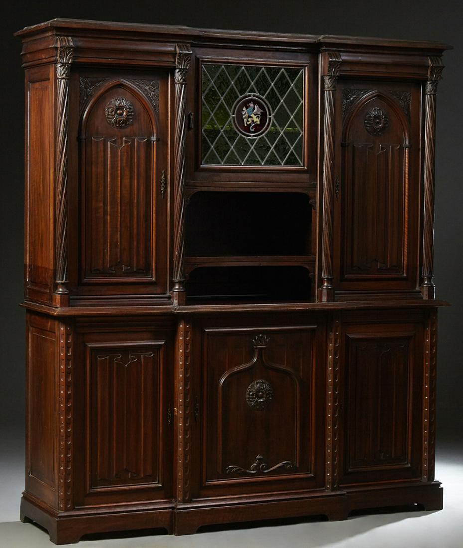 French Carved Walnut Gothic Style Breakfront Sideboard, (1 of 1)