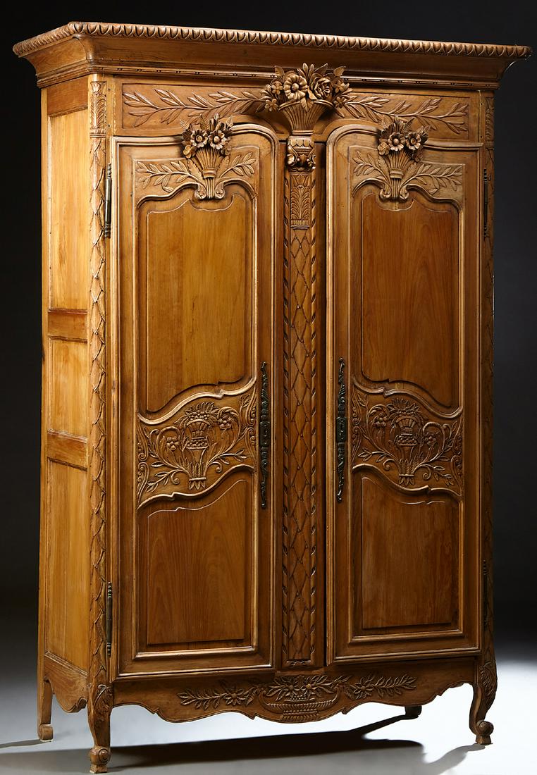 French Provincial Carved Walnut Marriage Armoire, 19th (1 of 1)