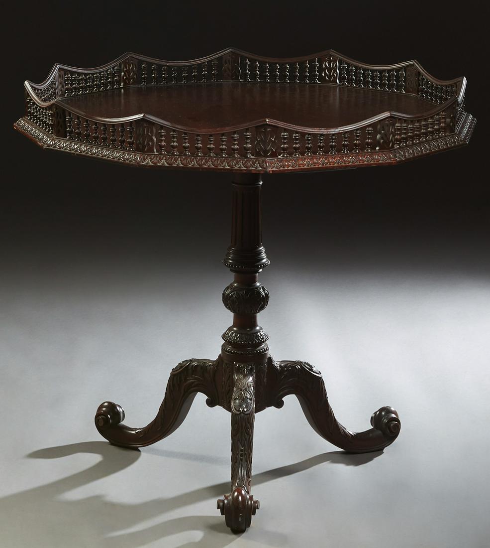 English Carved Mahogany Galleried Lamp Table, 19th c., (1 of 1)