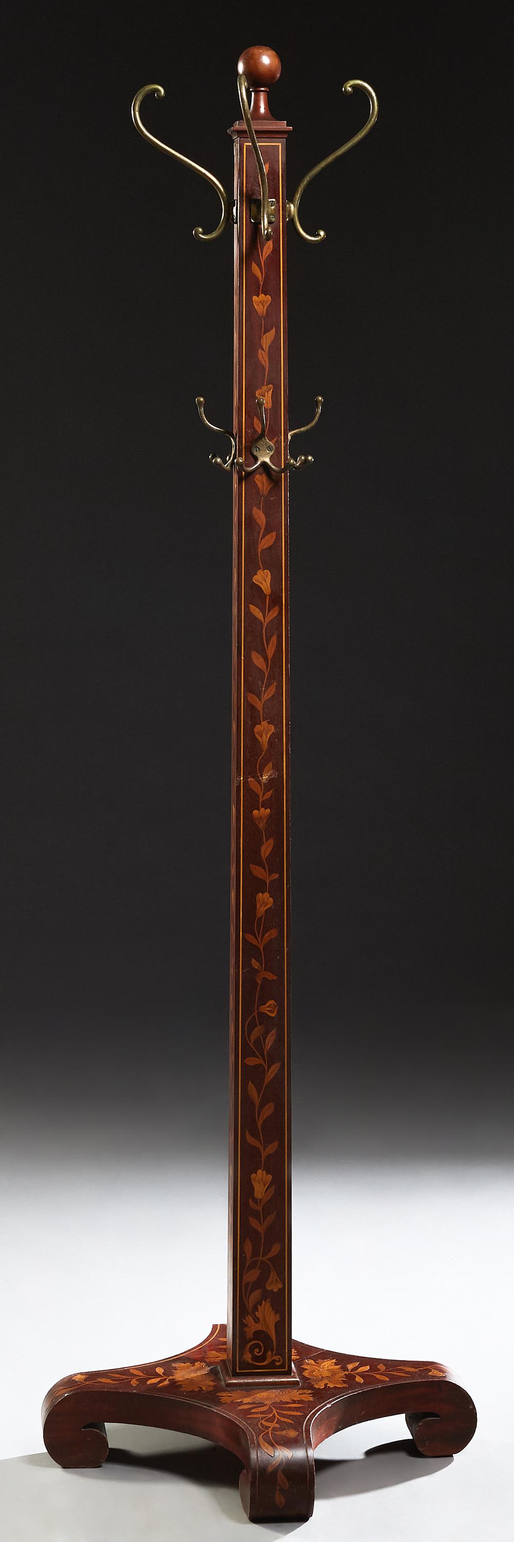Continental Marquetry Inlaid Mahogany Coat Rack, late (1 of 1)