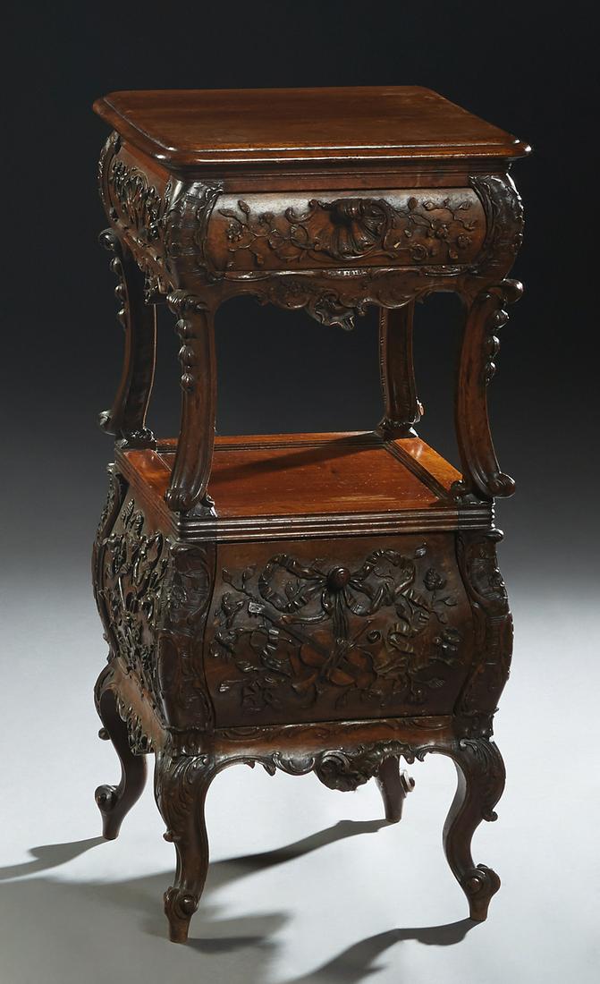 Louis XV Style Bombe Night Stand, late 19th c., with a (1 of 2)