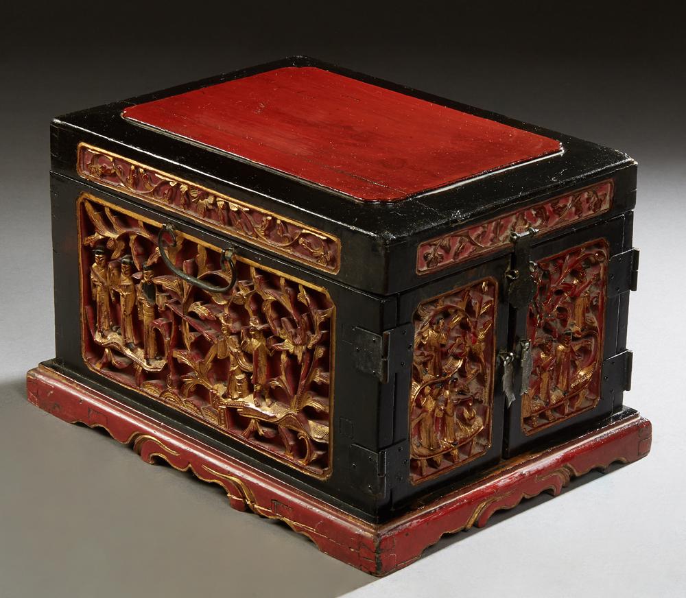 Chinese Red and Black Lacquered Jewelry Box, early 20th (1 of 2)