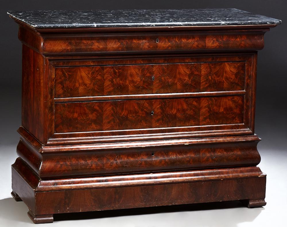 French Empire Style Carved Mahogany Marble Top Commode, (1 of 13)