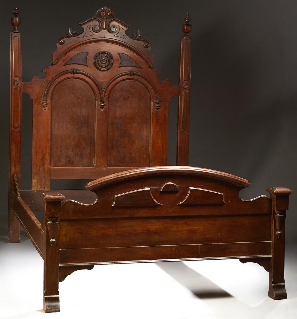 American Victorian Cutdown Carved Walnut Highback Queen (1 of 5)