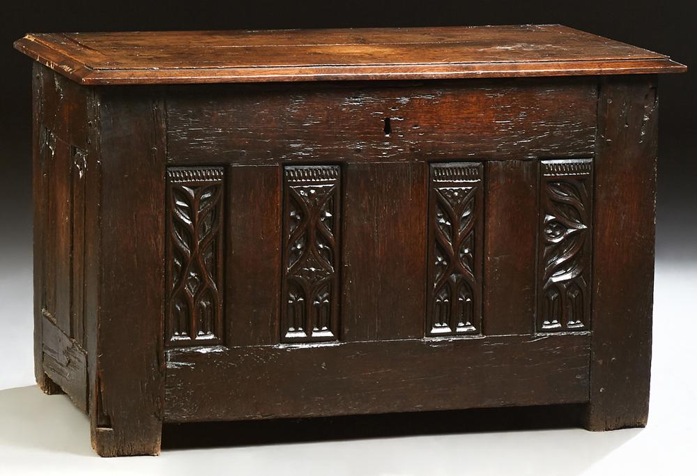 French Provincial Carved Oak Coffer, 19th c., the (1 of 2)