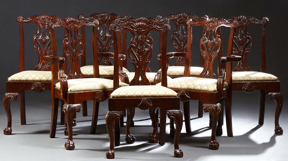 Set of Eight (6 +2) Carved Mahogany Chippendale Style (1 of 10)