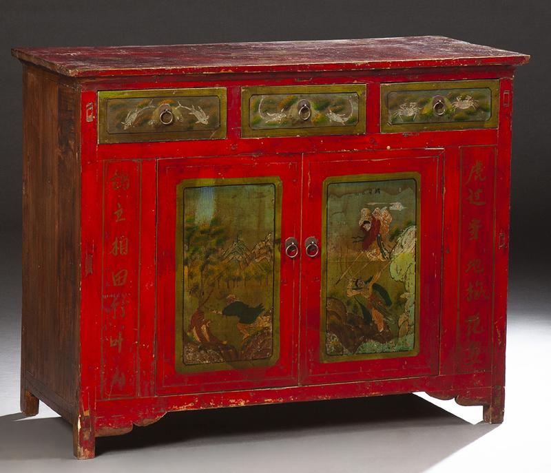 Chinese Red Lacquered Elm Sideboard, early 20th c., the (1 of 1)