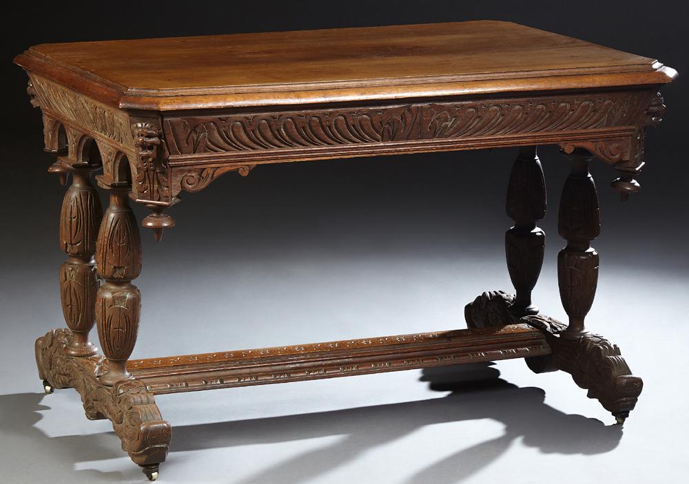 French Provincial Henri II Carved Oak Library Table, c. (1 of 6)