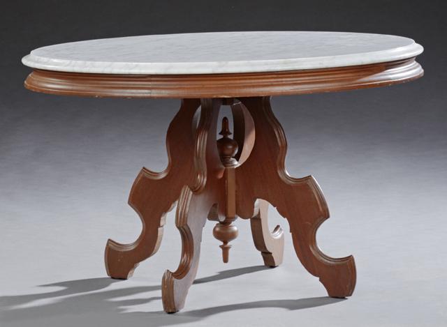 American Victorian Carved Walnut Marble Top Center (1 of 1)