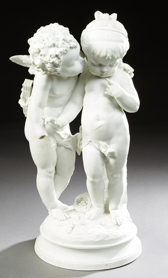 Large Parian Figure, c. 1900, of Cupid's Kiss, on a (1 of 1)