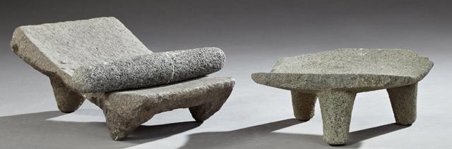 Two Cast Stone Mortars and a Pestle, with tapered legs, (1 of 1)