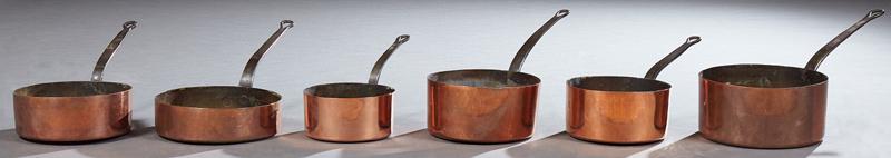 Set of Six French Graduated Copper Sauce Pans, early (1 of 16)
