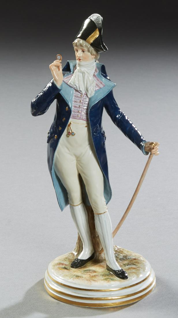 Meissen Polychromed Porcelain Figure of a Dandy, late (1 of 2)