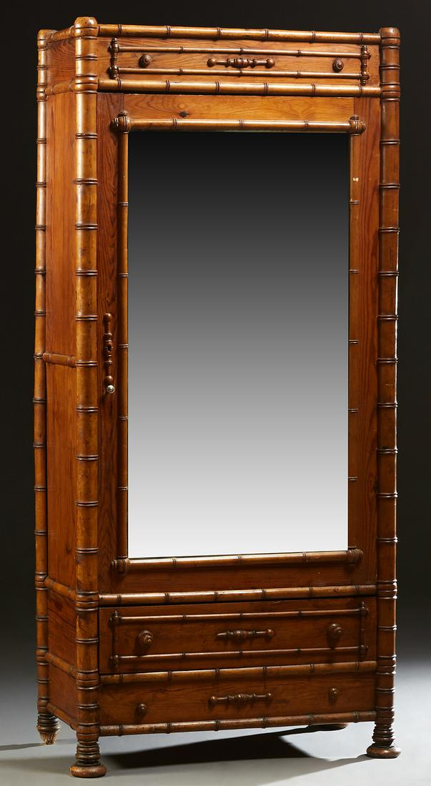 English Pitch Pine Faux Bamboo Armoire, c. 1880, the (1 of 1)