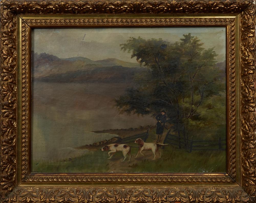 Continental School, "Hunter and His Dogs by a Lake," (1 of 2)