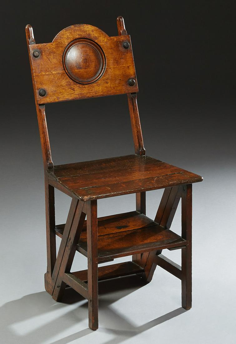 American Carved Oak Metamorphic Library Chair, 19th c., (1 of 2)