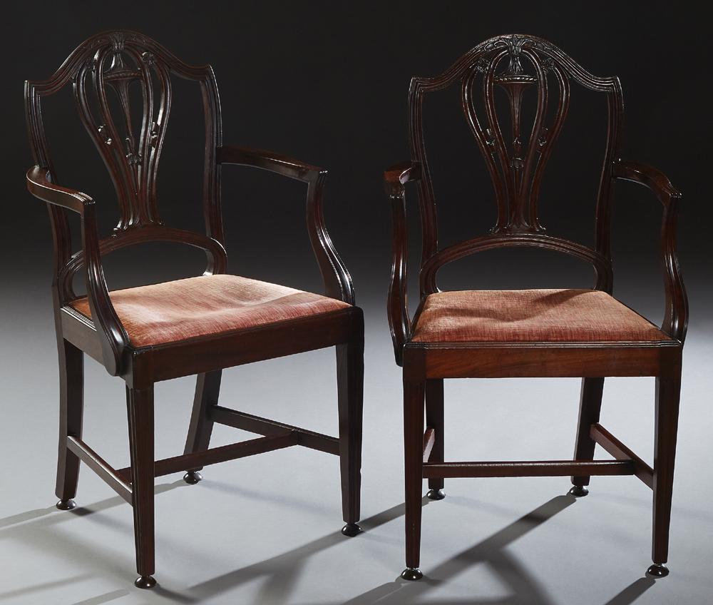 Pair of Hepplewhite Style Carved Mahogany Armchairs, (1 of 1)