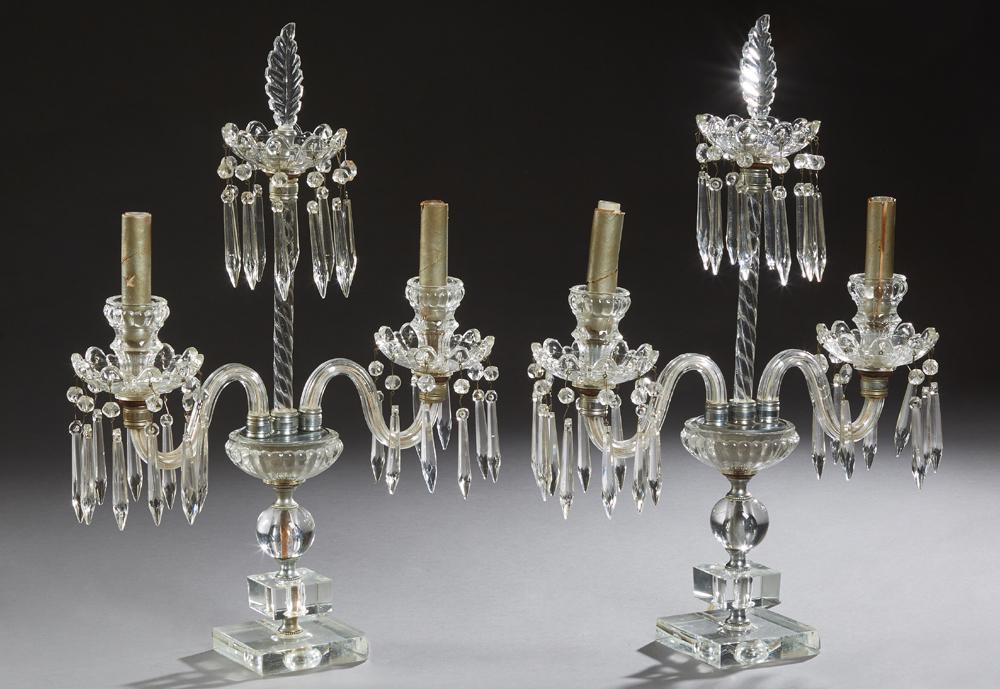 Pair of Crystal Two Light Girandole Lamps, 20th c., the (1 of 1)