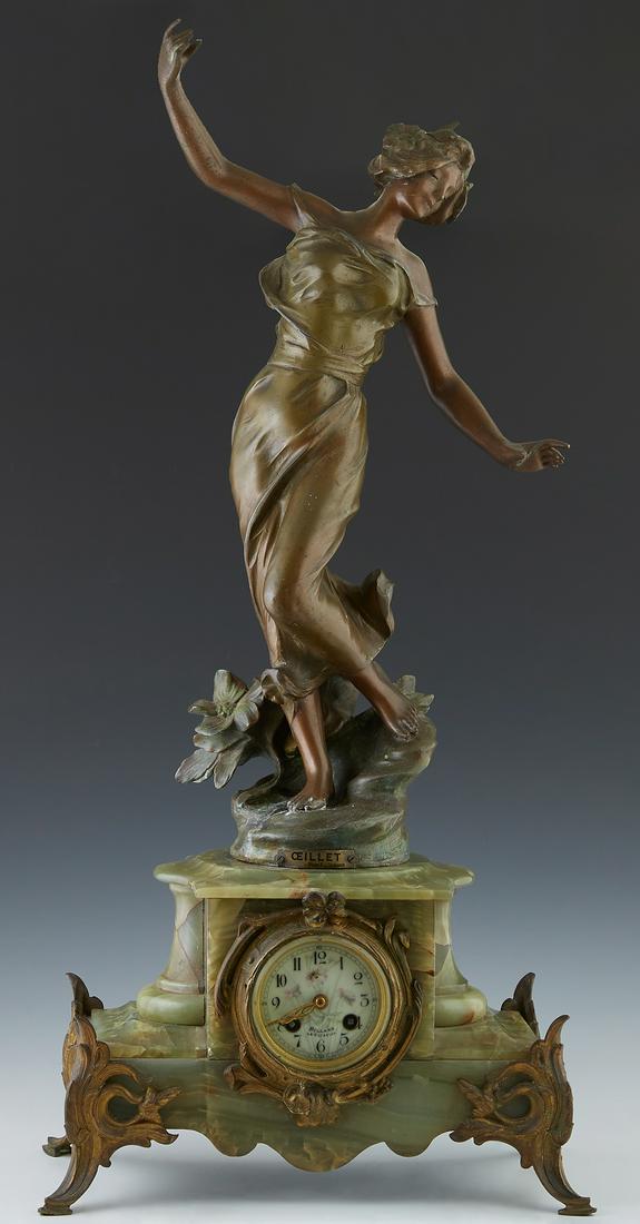 French Art Nouveau Green Onyx and Spelter Figural (1 of 5)