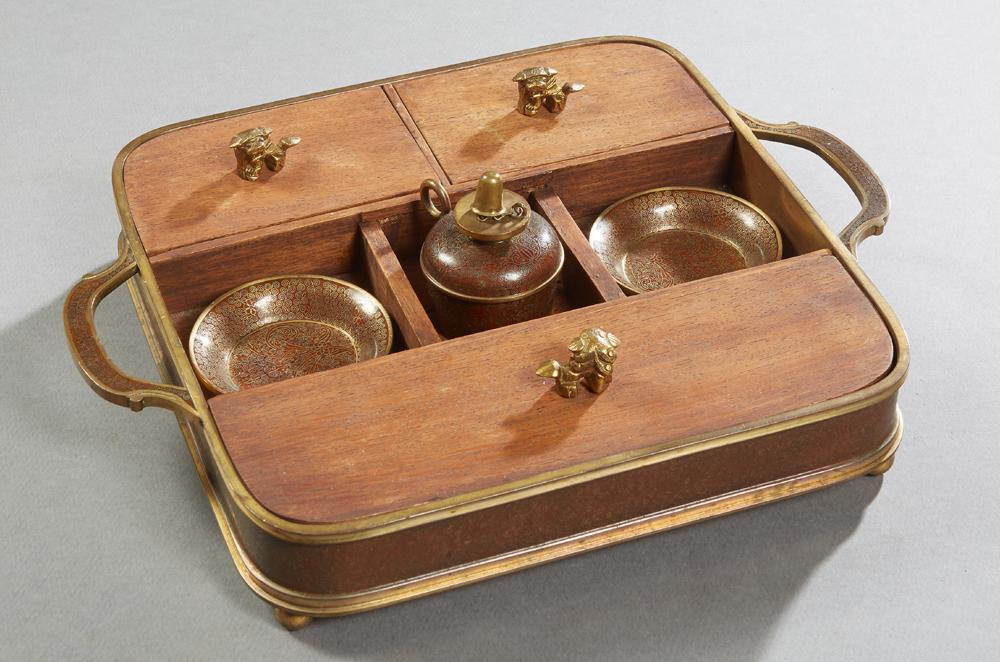 Chinese Mahogany, Bronze and Cloisonne Opium Box, late (1 of 7)