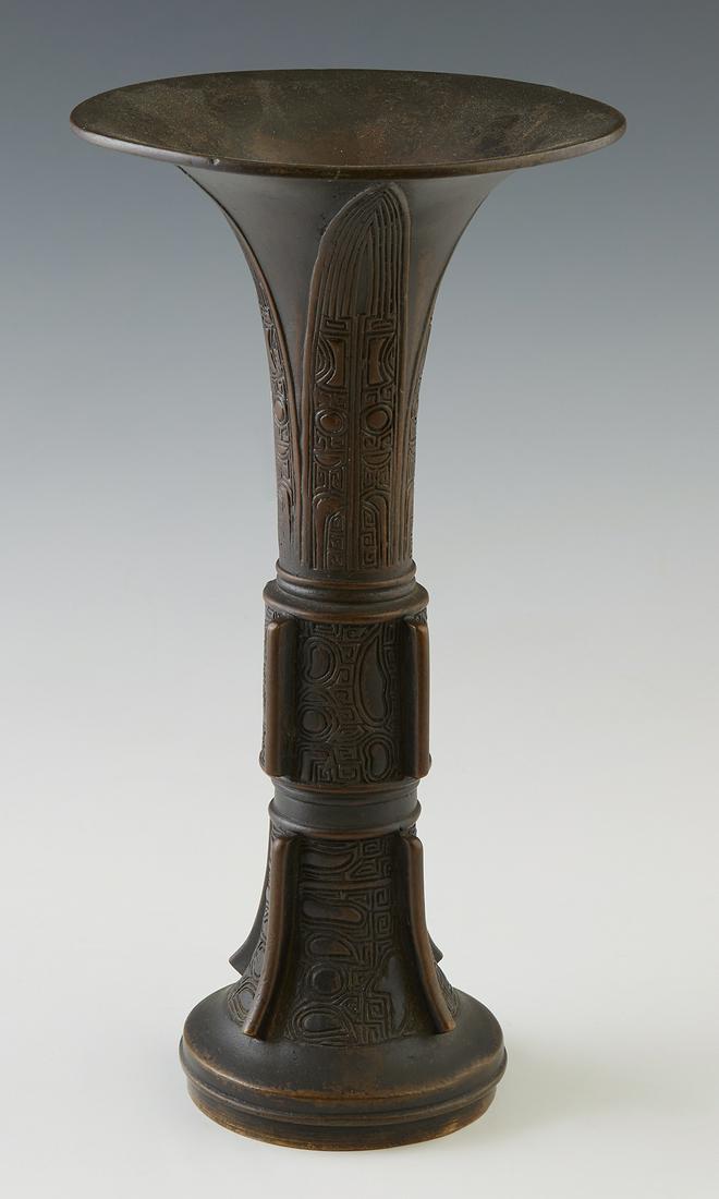Chinese Bronze Ku Vase, 18th/19th c., the trumpet form (1 of 2)