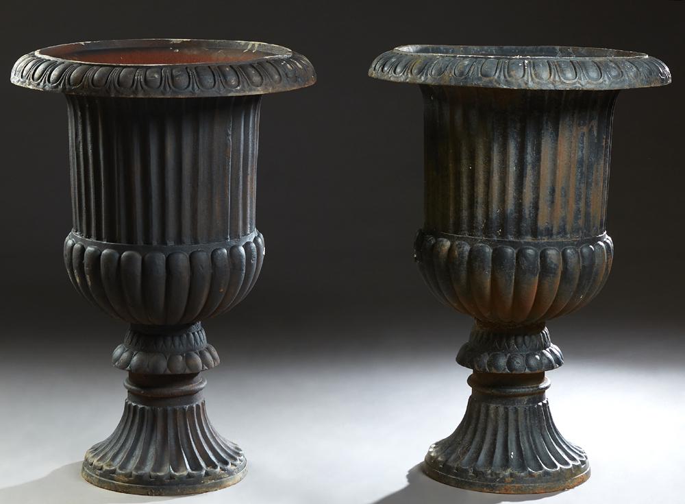 Pair of Large Cast Iron Campana Form Garden Urns, (1 of 1)