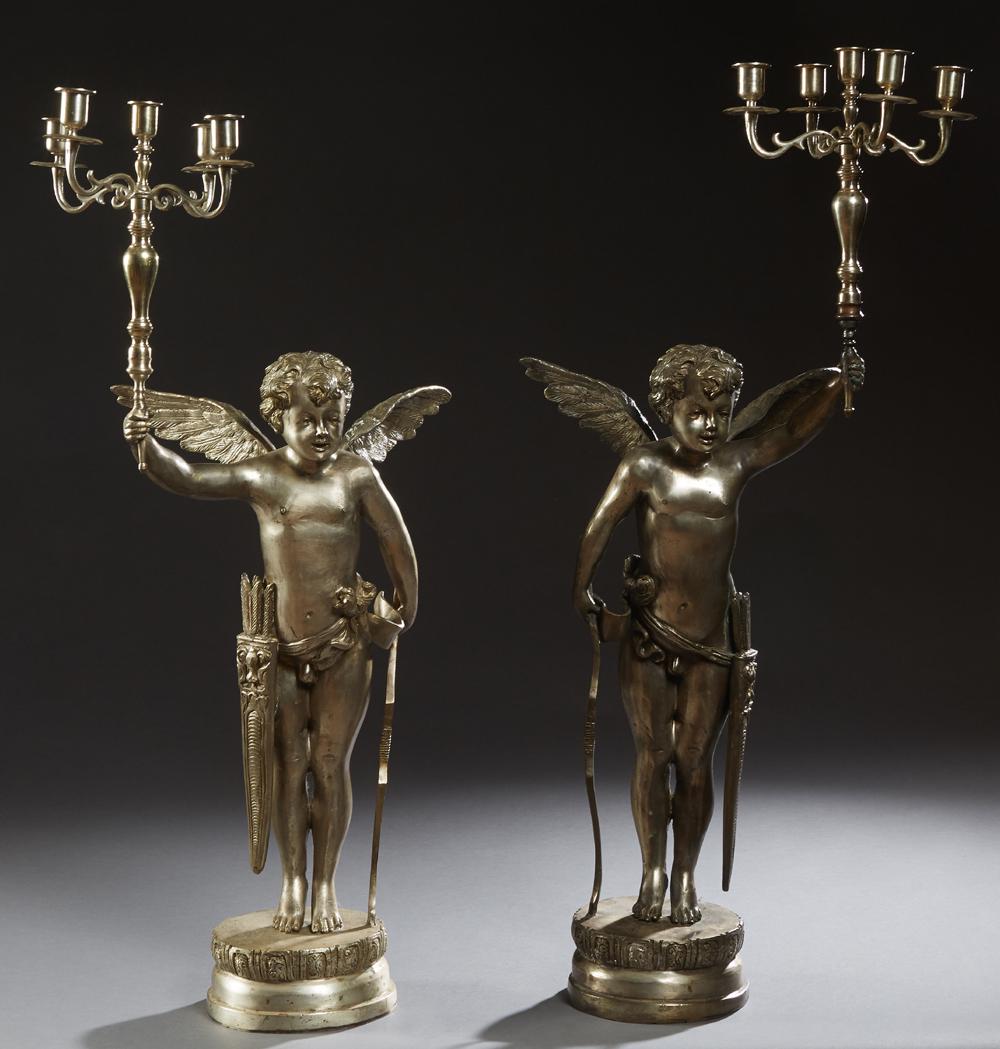Pair of Silvered Bronze Putti Candelabra, 20th /21st (1 of 1)
