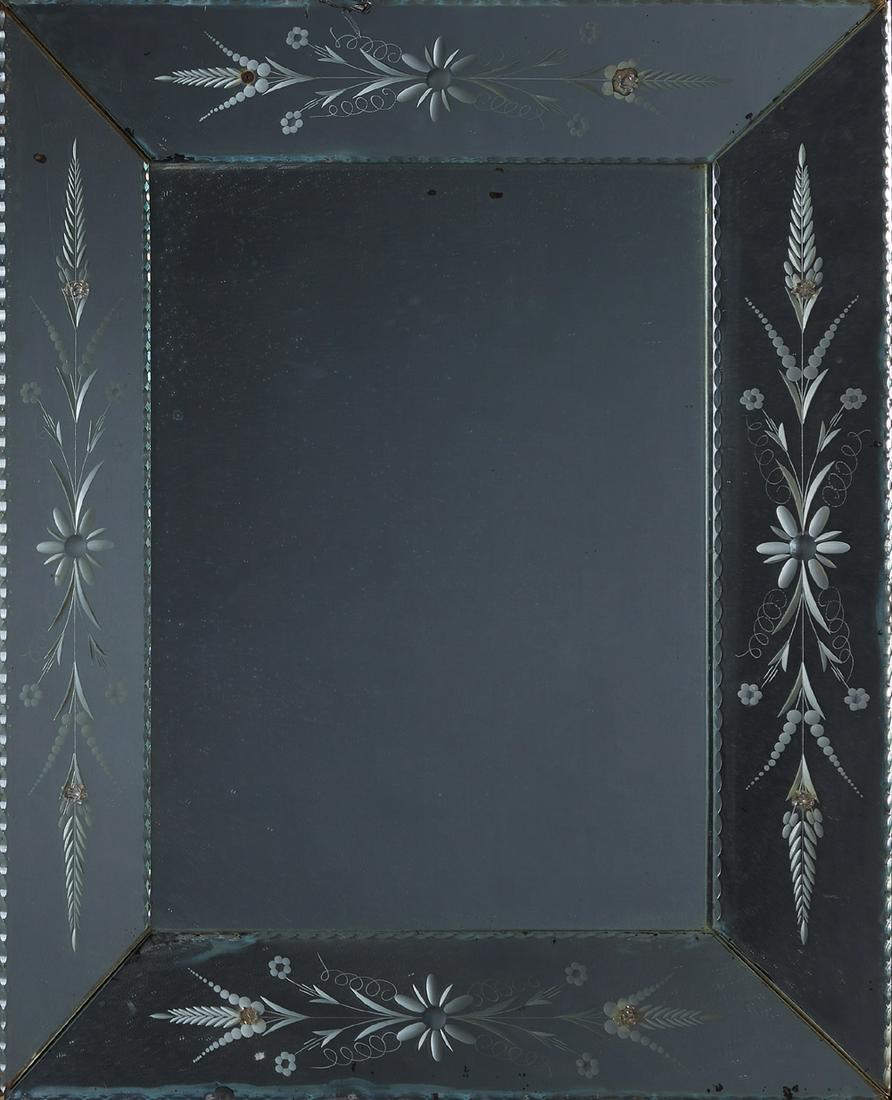 Venetian Style Cut and Etched Glass Cushion Mirror, (1 of 1)