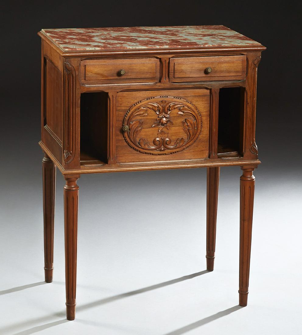 French Carved Walnut Louis XVI Style Marble Top (1 of 1)