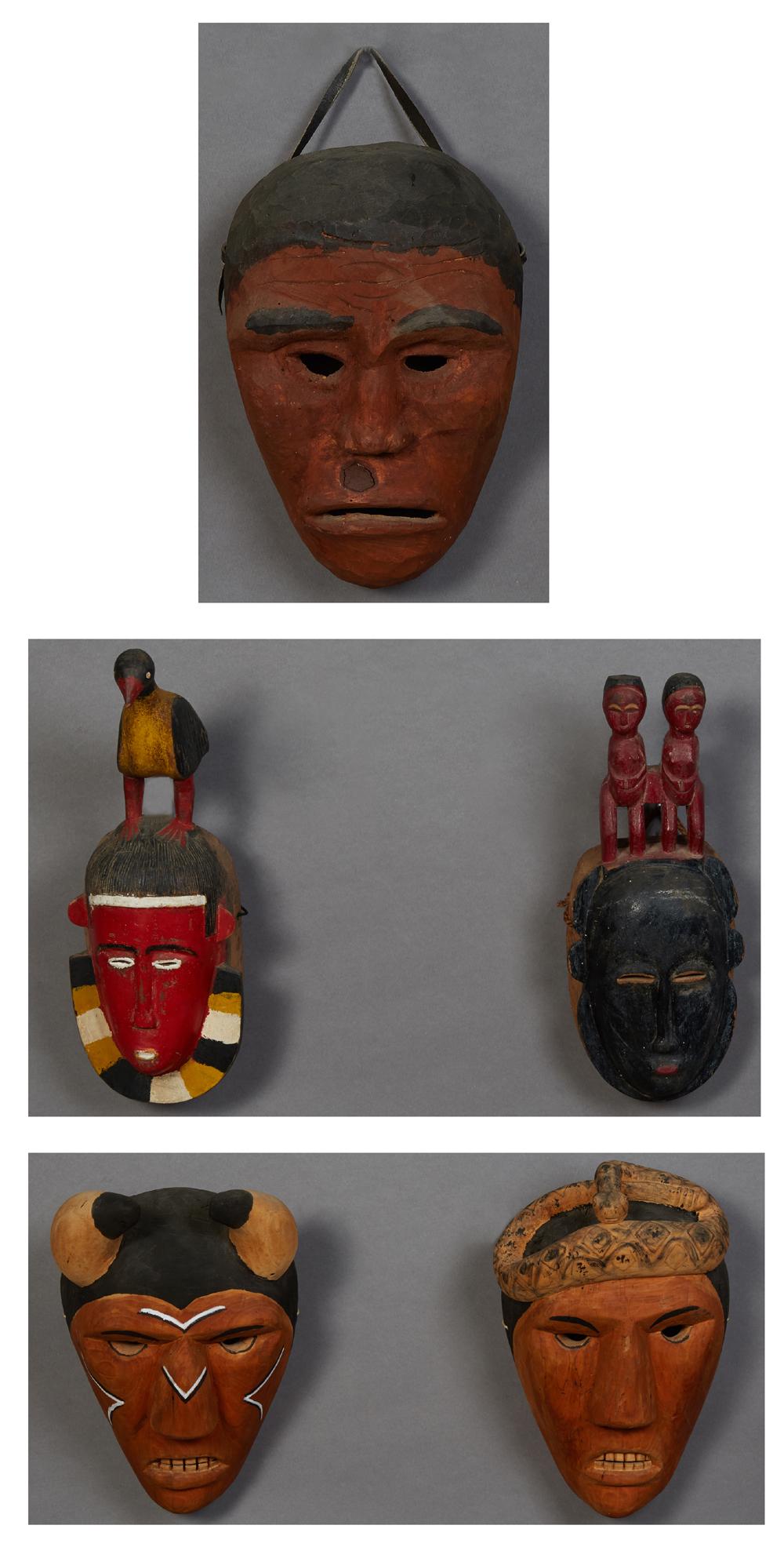 Group of Five Carved Polychromed Wood Death Masks, 20th (1 of 20)